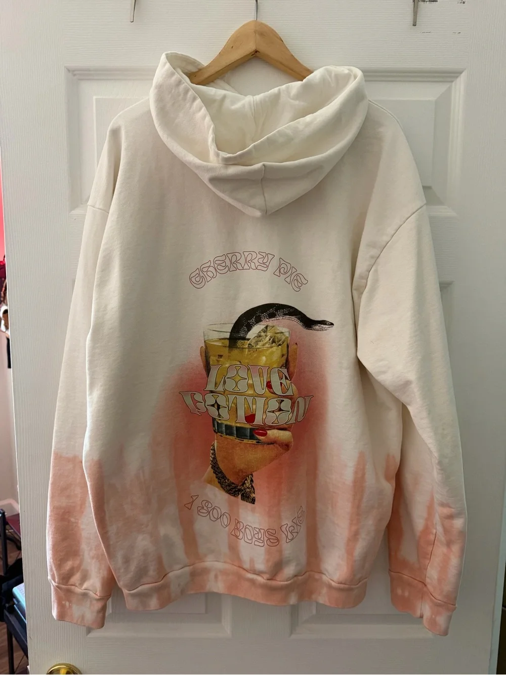 Boys Lie White & Peach Tie-Dye Hoodie with Cherry Graphic